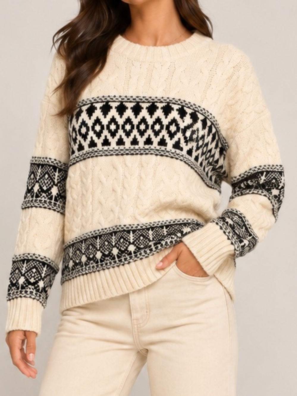 NWT Line And Dot Women's Ivory Thick Knit Montana Pullover Sweater Size Small